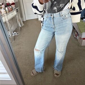 Light Blue Distressed High Waist Women Jeans